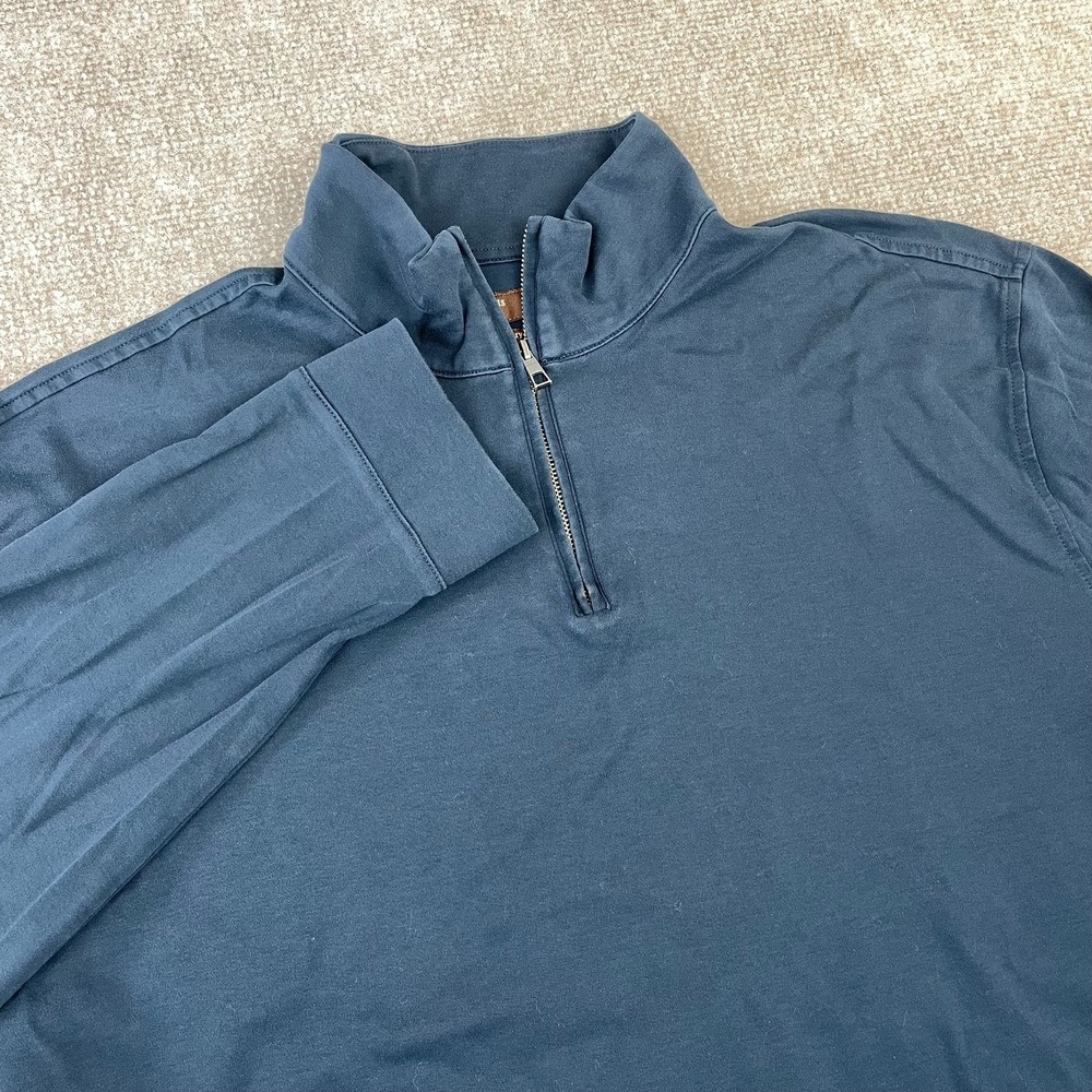 Perry Ellis Top Mens Extra Large Blue Luxury Pima Cotton Mock Neck Quarter Zip